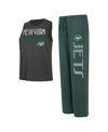 CONCEPTS SPORT WOMEN'S CONCEPTS SPORT GREEN, BLACK DISTRESSED NEW YORK JETS MUSCLE TANK TOP AND PANTS LOUNGE SET