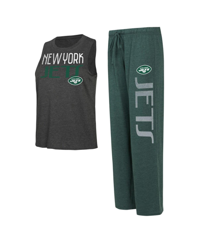 Concepts Sport Women's  Green, Black Distressed New York Jets Muscle Tank Top And Pants Lounge Set In Green,black