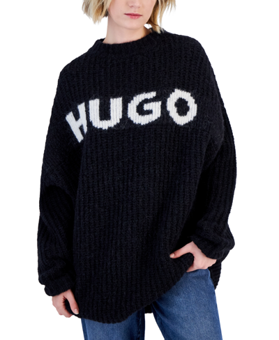 Hugo Women's Logo Oversized Sweater In Black