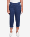 Alfred Dunner Petite Classic Neutrals Superstretch Denim Fringe Capri Pants In Dark Denim