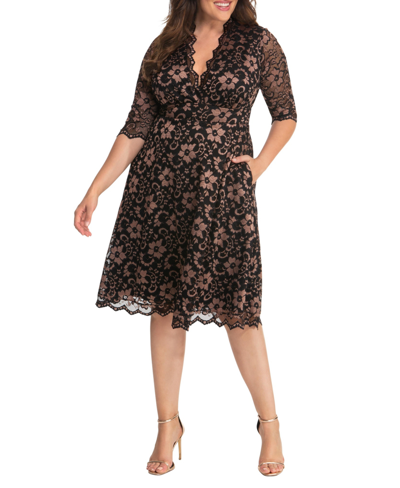Kiyonna Plus Womens Lace Floral Cocktail And Party Dress In Rose Gold