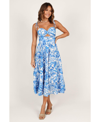 Petal And Pup Rose Floral Tie Strap Tiered Midi Dress In Blue,white