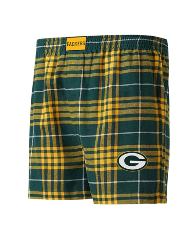 CONCEPTS SPORT MEN'S CONCEPTS SPORT GREEN, GOLD GREEN BAY PACKERS CONCORD FLANNEL BOXERS