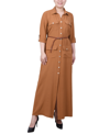 NY COLLECTION WOMEN'S 3/4 SLEEVE SAFARI STYLE BELTED SHIRTDRESS