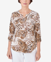 ALFRED DUNNER WOMEN'S CLASSIC PUFF PRINT MIXED ANIMAL PRINT SPLIT NECK TOP
