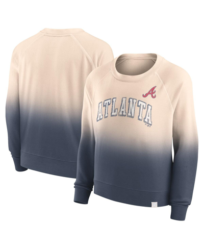 Fanatics Women's  Tan, Navy Distressed Atlanta Braves Luxe Lounge Arch Raglan Pullover Sweatshirt In Tan,navy