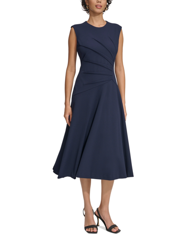 Calvin Klein Women's Sleeveless Pleated Bodice Dress In Indigo