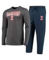 Concepts Sport Men's  Navy, Heathered Charcoal Distressed Illinois Fighting Illini Meter Long Sleeve In Navy,heathered Charcoal