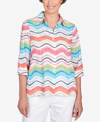 ALFRED DUNNER WOMEN'S CLASSIC BRIGHTS WAVY STRIPE BUTTON DOWN TOP