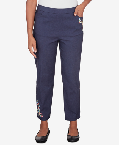 Alfred Dunner Plus Size A Fresh Start Embroidered Allure Pull On Ankle Pants In Denim Heather