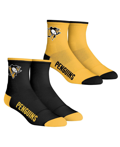 Rock 'em Men's  Socks Pittsburgh Penguins Core Team 2-pack Quarter Length Sock Set In Black,yellow