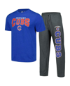 CONCEPTS SPORT MEN'S CONCEPTS SPORT CHARCOAL, ROYAL CHICAGO CUBS METER T-SHIRT AND PANTS SLEEP SET