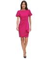 DKNY PETITE PUFF-SLEEVE SIDE-RUCHED DRESS