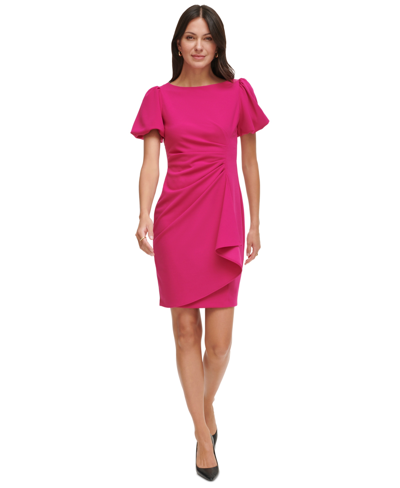 Dkny Petite Puff-sleeve Side-ruched Dress In Pink