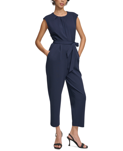Calvin Klein Women's Sleeveless Tie-waist Jumpsuit In Indigo