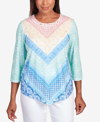 ALFRED DUNNER WOMEN'S CLASSIC PASTELS PLEATED NECK CHEVRON TOP