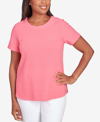 ALFRED DUNNER WOMEN'S CLASSIC BRIGHTS SOLID TEXTURE SPLIT SHIRTTAIL T-SHIRT