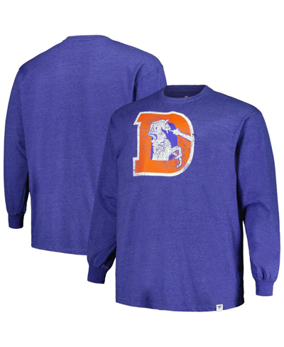 Profile Men's  Heather Royal Distressed Denver Broncos Big And Tall Throwback Long Sleeve T-shirt