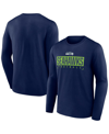 Fanatics Branded Navy Seattle Seahawks Big & Tall Wordmark Long Sleeve T-shirt In Navy