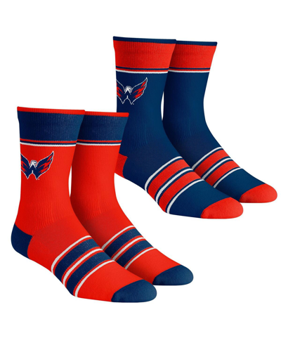 Rock 'em Men's And Women's  Socks Washington Capitals Multi-stripe 2-pack Team Crew Sock Set In Red,blue