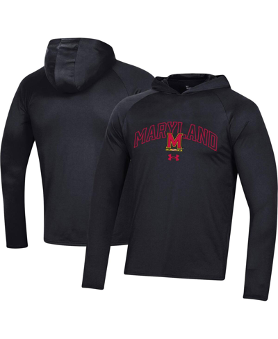 Under Armour Men's  Black Maryland Terrapins 2023 Sideline Tech Hooded Raglan Long Sleeve T-shirt