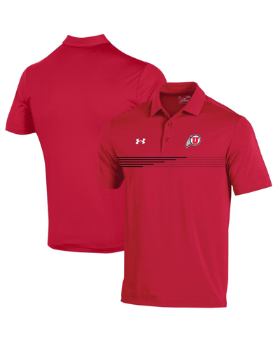 UNDER ARMOUR MEN'S UNDER ARMOUR RED UTAH UTES TEE TO GREEN STRIPE POLO SHIRT