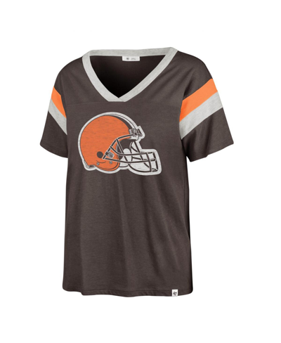 47 Brand Women's ' Brown Distressed Cleveland Browns Phoenix V-neck T-shirt