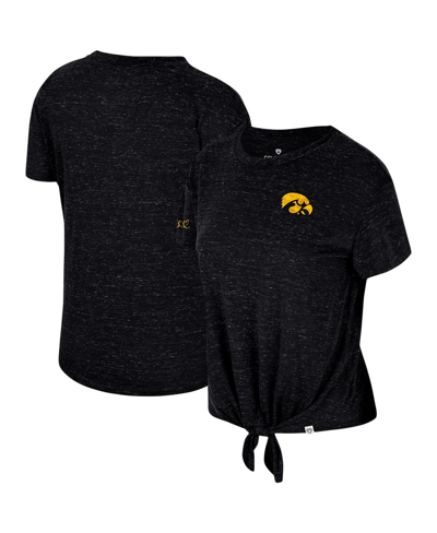 COLOSSEUM WOMEN'S COLOSSEUM BLACK DISTRESSED IOWA HAWKEYES FINALISTS TIE-FRONT T-SHIRT