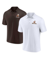 Fanatics Men's  White, Brown Distressed Cleveland Browns Throwback Two-pack Polo Shirt Set In White,brown