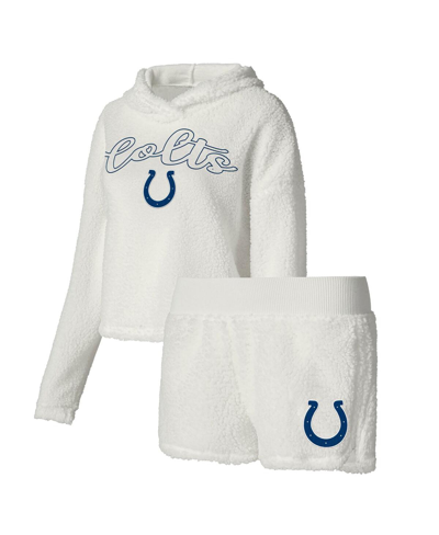 Concepts Sport Women's  White Indianapolis Colts Fluffy Pullover Sweatshirt And Shorts Sleep Set