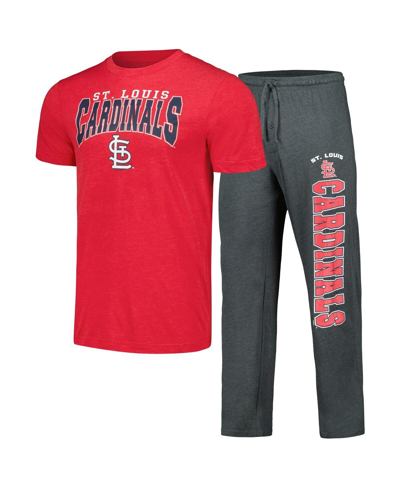 Concepts Sport Men's  Charcoal, Red St. Louis Cardinals Meter T-shirt And Pants Sleep Set In Charcoal,red