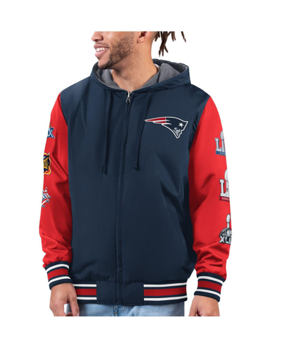 G-iii Sports By Carl Banks Men's  Navy, Red New England Patriots Player Option Full-zip Hoodie Jacket In Navy,red