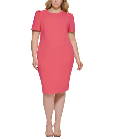 Calvin Klein Plus Size Short-sleeve Scuba Crepe Dress In Rosebud