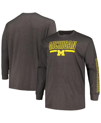 PROFILE MEN'S PROFILE HEATHER CHARCOAL MICHIGAN WOLVERINES BIG AND TALL TWO-HIT GRAPHIC LONG SLEEVE T-SHIRT