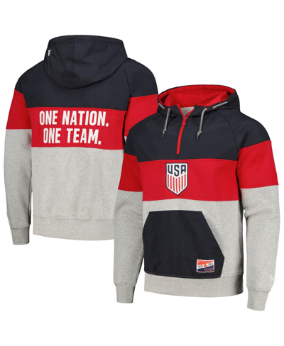 New Era Men's 5th & Ocean By  Navy, Gray Usmnt Raglan Quarter-zip Hoodie In Navy,gray