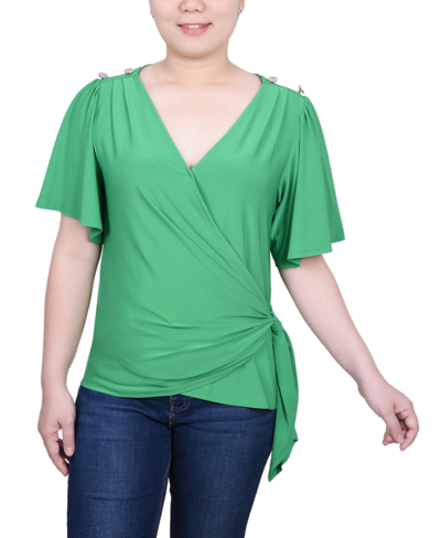 Ny Collection Women's Short Sleeve Wrap Top In Bright Green