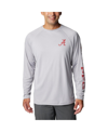 COLUMBIA MEN'S COLUMBIA GRAY ALABAMA CRIMSON TIDE TERMINAL TACKLE OMNI-SHADE RAGLAN LONG SLEEVE T-SHIRT