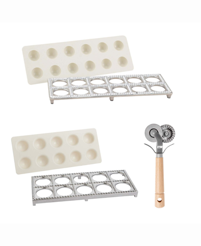 Fante’s 5-piece Ravioli Maker And Double Pastry Ravioli Pasta Dough Cutter Set, The Italian Market Original In Silver