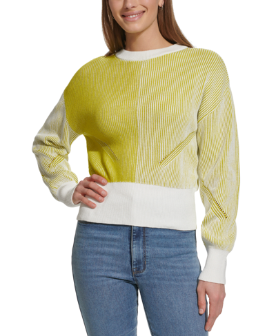 Dkny Jeans Women's Crewneck Transfer Ribbed Sweater In Fd - Citrine,ivo