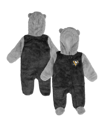 OUTERSTUFF NEWBORN AND INFANT BOYS AND GIRLS BLACK PITTSBURGH PENGUINS GAME NAP TEDDY FLEECE BUNTING FULL-ZIP S