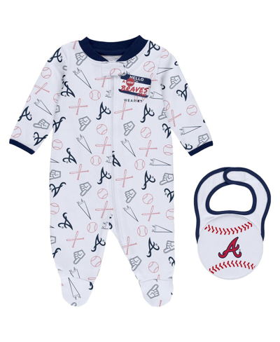 Wear By Erin Andrews Babies' Newborn And Infant Boys And Girls  White Atlanta Braves Sleep And Play Full-zip