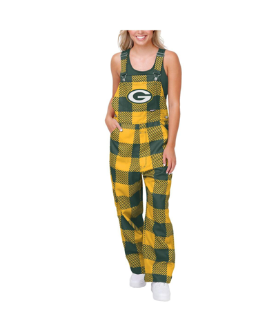 Foco Women's  Black Pittsburgh Steelers Big Logo Plaid Overalls In Green