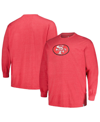 Profile Men's  Heather Scarlet Distressed San Francisco 49ers Big And Tall Throwback Long Sleeve T-sh In Scarlet