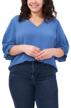 Cece Ruffle Sleeve Blouse In Brisk Blue