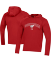 UNDER ARMOUR MEN'S UNDER ARMOUR RED WISCONSIN BADGERS 2023 SIDELINE TECH HOODED RAGLAN LONG SLEEVE T-SHIRT