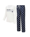 CONCEPTS SPORT WOMEN'S CONCEPTS SPORT WHITE, NAVY NEW YORK YANKEES LONG SLEEVE V-NECK T-SHIRT AND GAUGE PANTS SLEEP