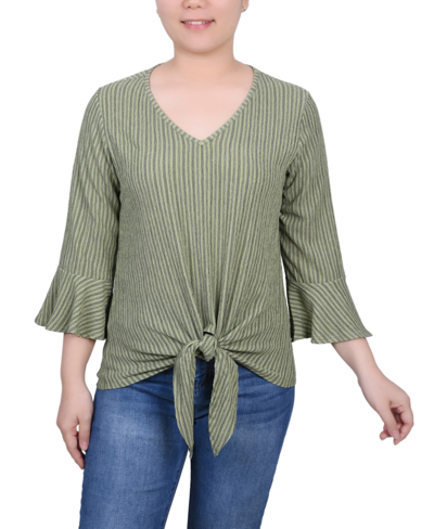 Ny Collection Petite 3/4 Bell Sleeve Textured Knit Top In Avocado