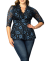 Kiyonna Luxe Lace Empire Waist Peplum Top In Dark Blue