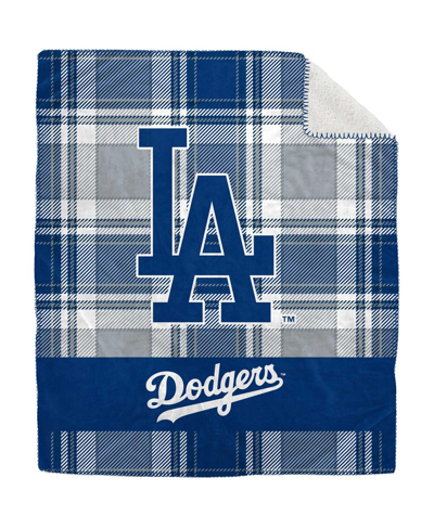 Pegasus Home Fashions Los Angeles Dodgers 50" X 60" Plaid Flannel Sherpa Plush Blanket In Royal