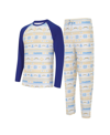 Concepts Sport White/powder Blue Los Angeles Chargers Tinsel Raglan Long Sleeve T-shirt & Pants Slee In White,powder Blue